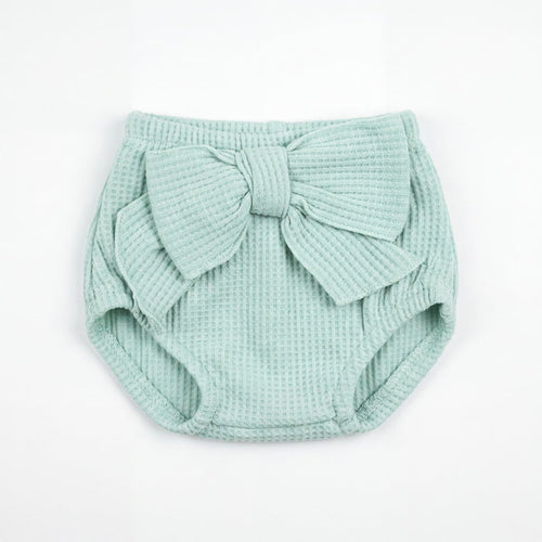 Girl Aquamarine Bow Ruffle Bloomer — view 3 — handcrafted in Spain — AGÜ Baby