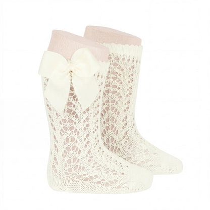 Girl Beige Openwork High Socks with Bow — AGÜ Baby Spanish baby clothes
