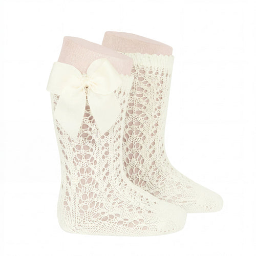Girl Beige Openwork High Socks with Bow — AGÜ Baby Spanish baby clothes