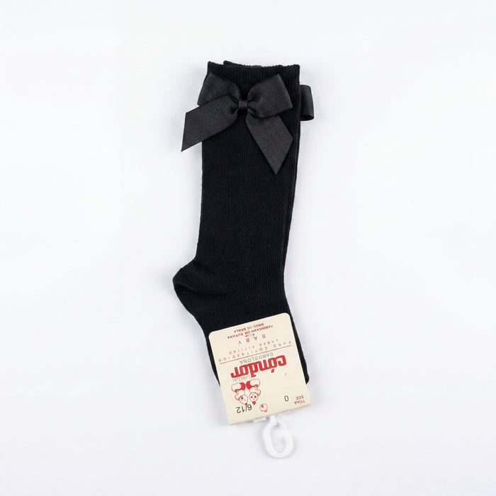 Girl Black High Socks with Side Bow — view 3 — handcrafted in Spain — AGÜ Baby