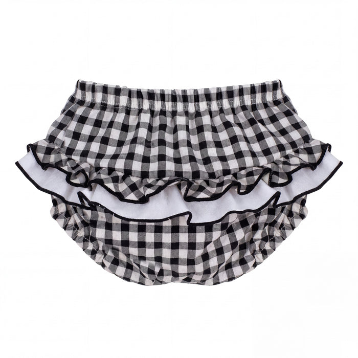 Girl Black Vichy Ruffle Bloomer — view 3 — handcrafted in Spain — AGÜ Baby