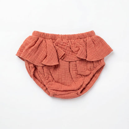 Girl Coral Ruffled Bambula Bloomer — view 3 — handcrafted in Spain — AGÜ Baby