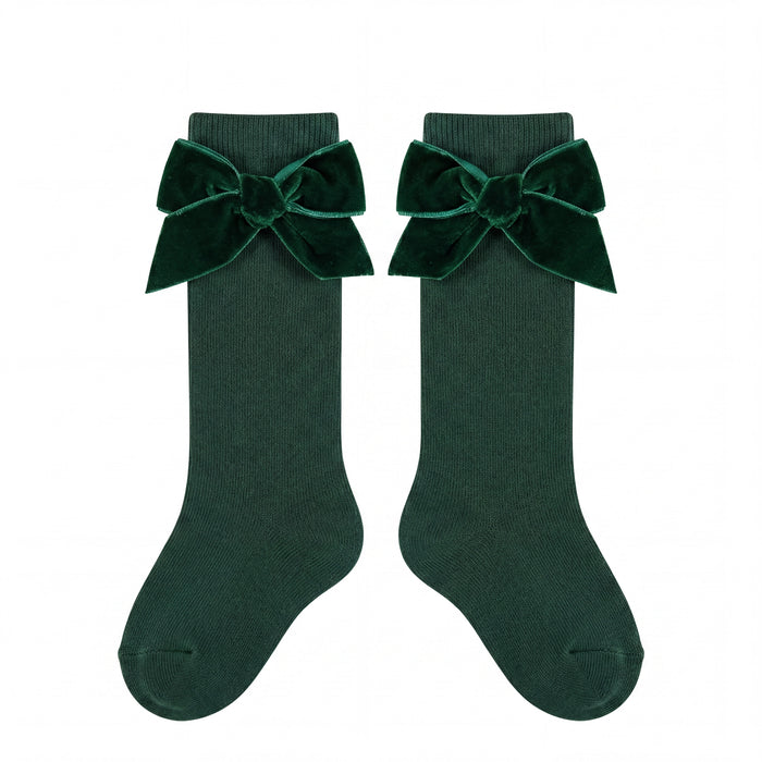 Girl Green High Socks with Side Velvet Bow — AGÜ Baby Spanish baby clothes