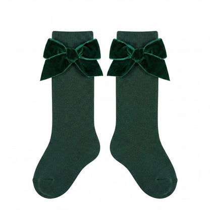 Girl Green High Socks with Side Velvet Bow — AGÜ Baby Spanish baby clothes