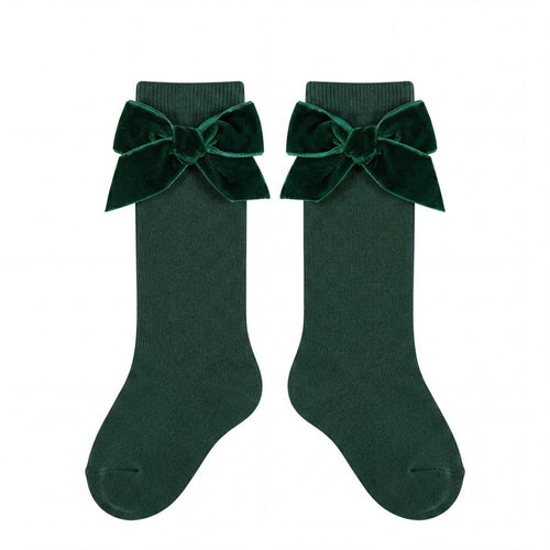 Girl Green High Socks with Side Velvet Bow — AGÜ Baby Spanish baby clothes