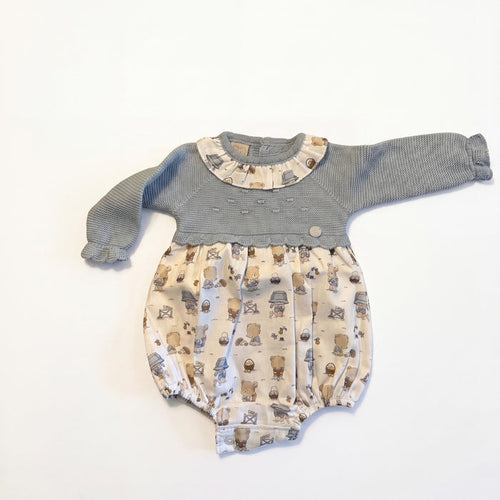 Girl Light Blue Bear Knitted Romper