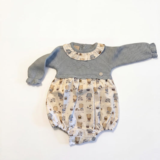 Girl Light Blue Bear Knitted Romper