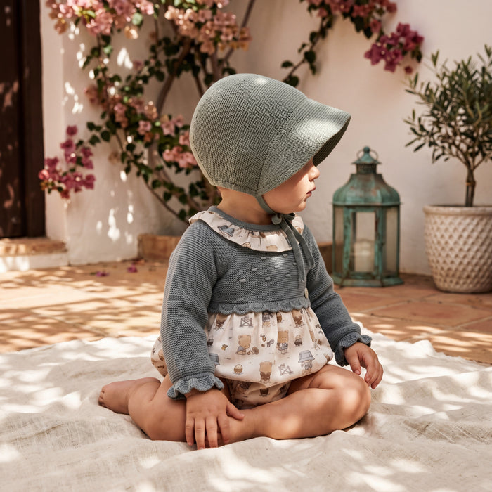Girl Light Blue Bear Knitted Romper