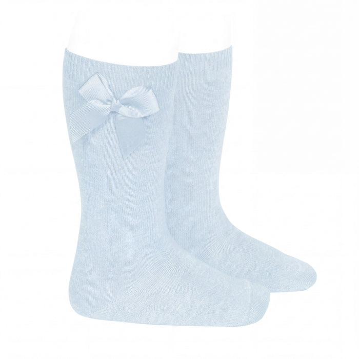 Girl Light Blue High Socks with Side Bow — AGÜ Baby Spanish baby clothes