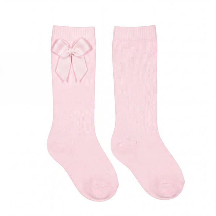 Girl Light Pink High Socks with Side Bow — AGÜ Baby Spanish baby clothes