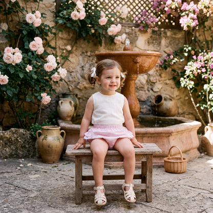 Girl Light Pink Vichy Ruffle Bloomer