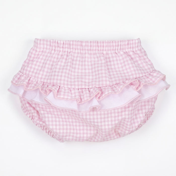 Girl Light Pink Vichy Ruffle Bloomer — view 3 — handcrafted in Spain — AGÜ Baby