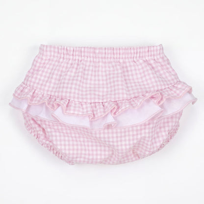 Girl Light Pink Vichy Ruffle Bloomer — view 3 — handcrafted in Spain — AGÜ Baby