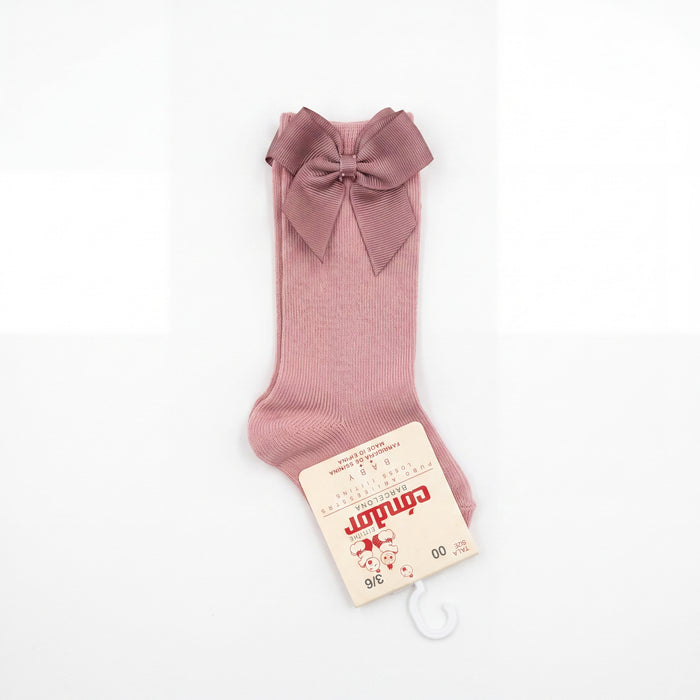 Girl Pink Makeup High Socks with Side Bow — view 4 — handcrafted in Spain — AGÜ Baby