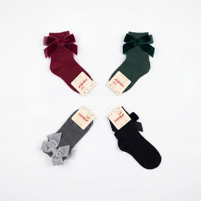 Girl Red Wine High Socks with Side Velvet Bow — view 4 — handcrafted in Spain — AGÜ Baby