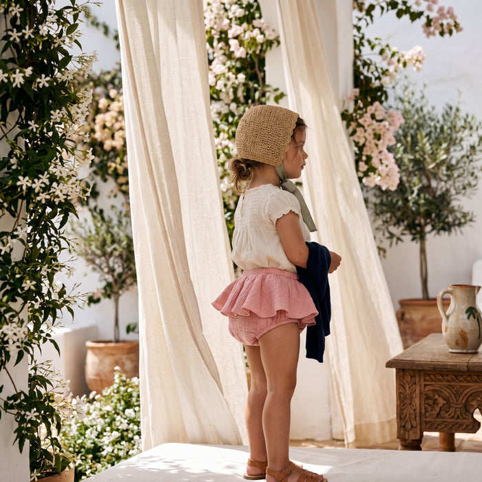 Girl "Skylar" Light Pink Ruffled Bloomer — view 2 — handcrafted in Spain — AGÜ Baby