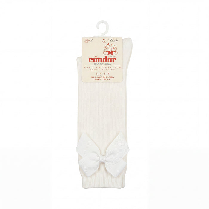 Girl White High Socks with Side Bow — view 3 — handcrafted in Spain — AGÜ Baby