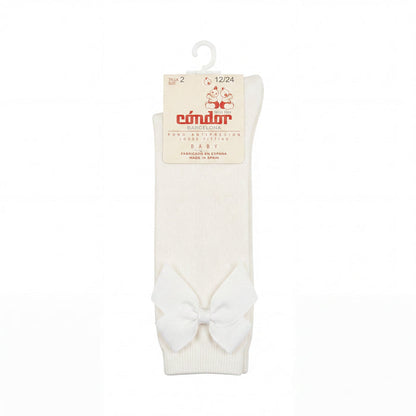 Girl White High Socks with Side Bow — view 3 — handcrafted in Spain — AGÜ Baby