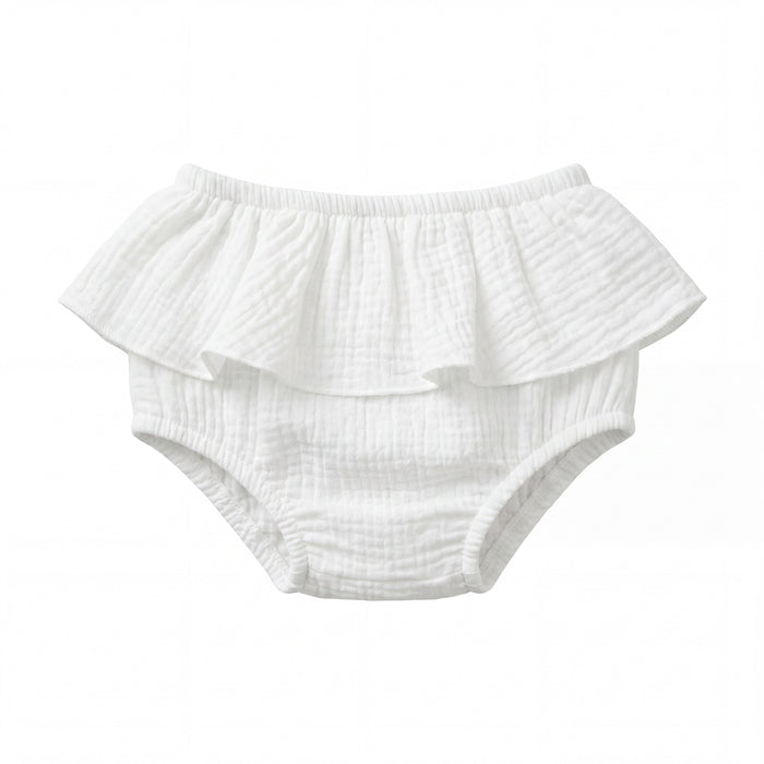 Girl White Ruffled Bambula Bloomer — view 3 — handcrafted in Spain — AGÜ Baby