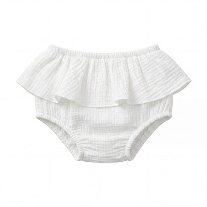 Girl White Ruffled Bambula Bloomer — view 3 — handcrafted in Spain — AGÜ Baby