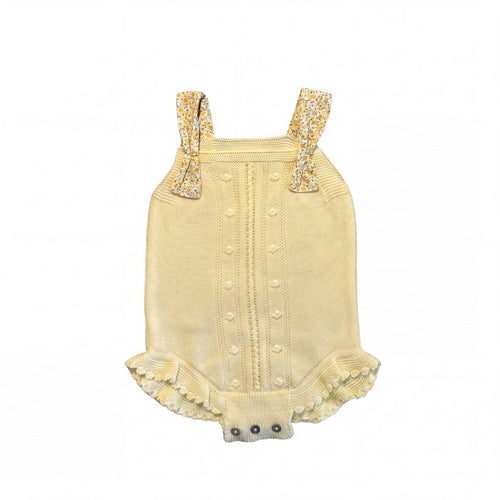Girl Yellow Romper With Flower Straps