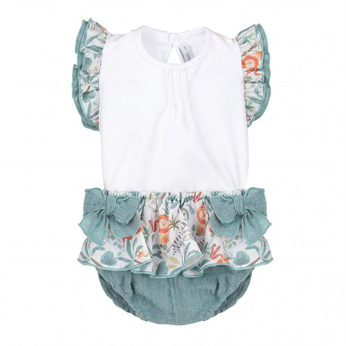 Girls "Alicia" Teal Jungle Print Blouse & Bloomers — AGÜ Baby Spanish baby clothes