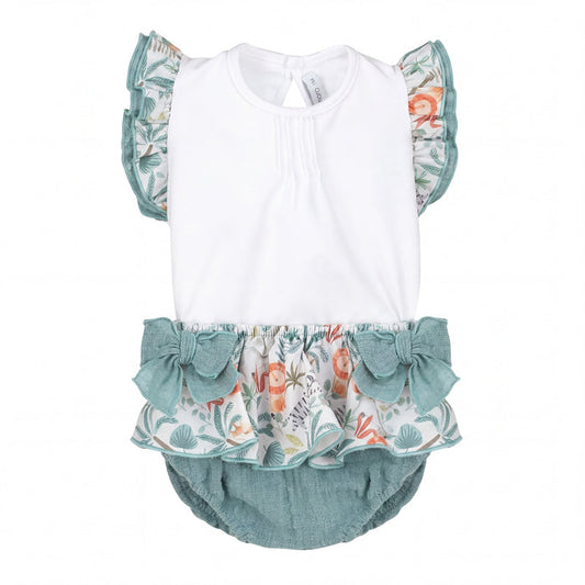 Girls "Alicia" Teal Jungle Print Blouse & Bloomers — AGÜ Baby Spanish baby clothes