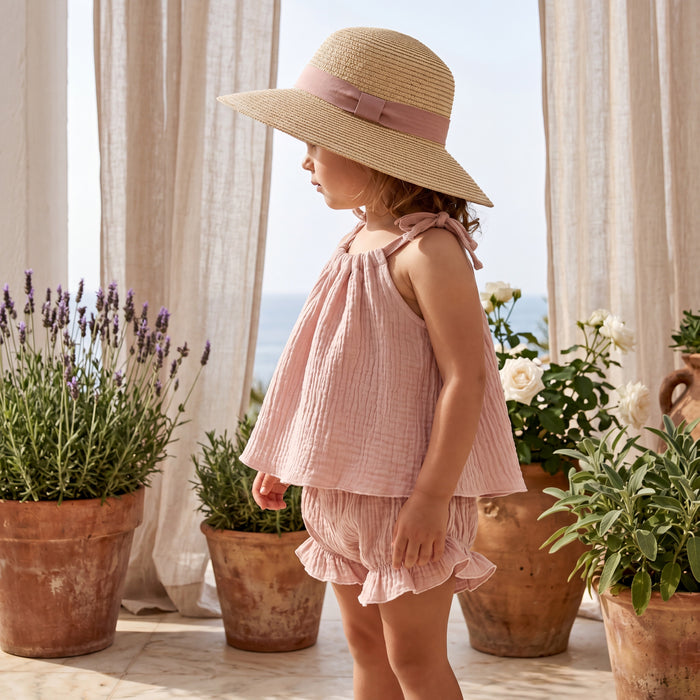 Girls "Alma" Soft Lightweight Blouse & Bloomers — view 2 — handcrafted in Spain — AGÜ Baby