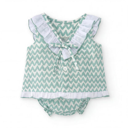 Girls Aquamarine Zig Zag Blouse & Bloomers — view 4 — handcrafted in Spain — AGÜ Baby
