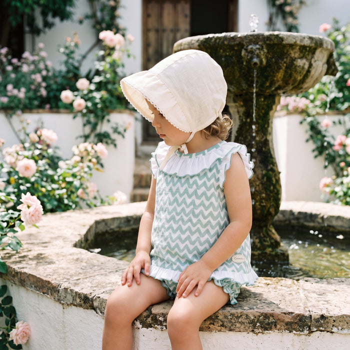 Girls Aquamarine Zig Zag Blouse & Bloomers — view 7 — handcrafted in Spain — AGÜ Baby