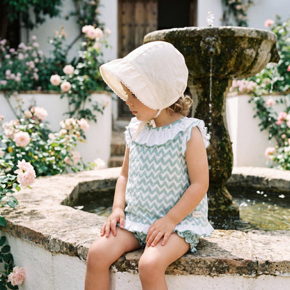 Girls Aquamarine Zig Zag Blouse & Bloomers — view 7 — handcrafted in Spain — AGÜ Baby