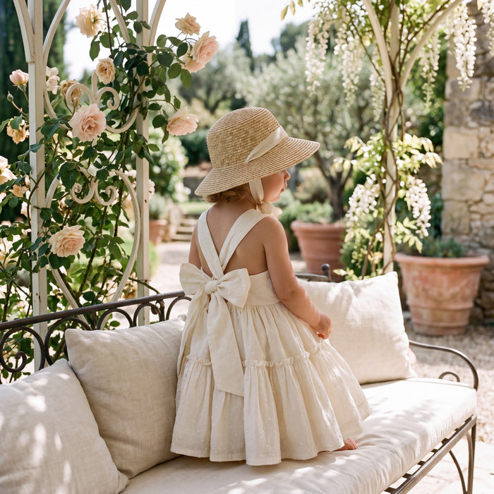 Girls Beige Plumeti Dress
