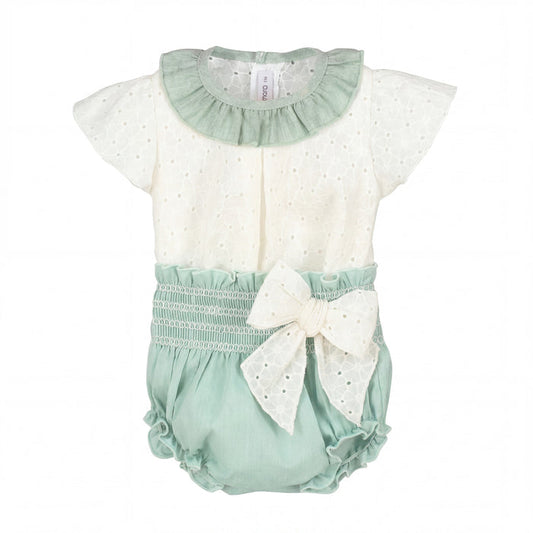 Girls "Clementine" Mint Broderie Anglaise Blouse & Bloomers — AGÜ Baby Spanish baby clothes