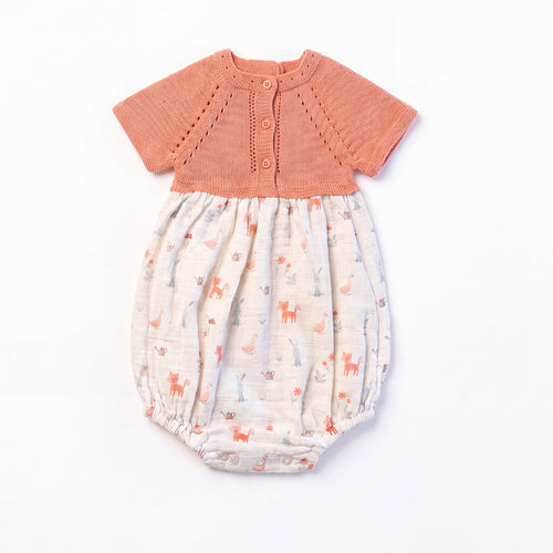 Girls Coral Printed Romper