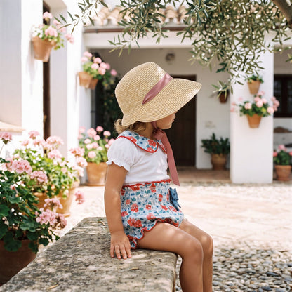 Girls "Fallon" Red & Blue Floral Blouse & Bloomers — view 2 — handcrafted in Spain — AGÜ Baby