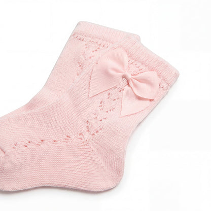Girls Light Pink Perforated Socks with Bow — AGÜ Baby Spanish baby clothes