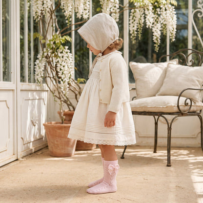 Girls Light Pink Perforated Socks with Bow — view 2 — handcrafted in Spain — AGÜ Baby