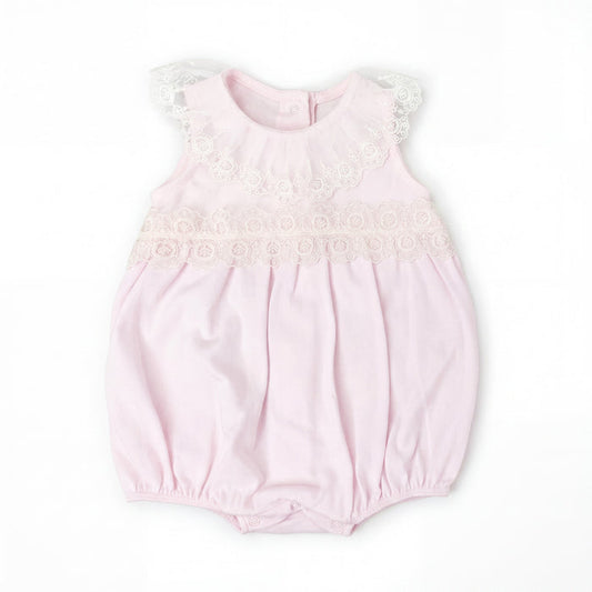 Girls Light Pink with Beige Lace Romper — AGÜ Baby Spanish baby clothes