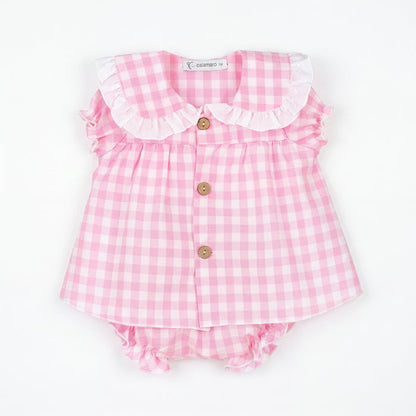 Girls "Meadow" Pink Gingham Blouse & Bloomers — AGÜ Baby Spanish baby clothes