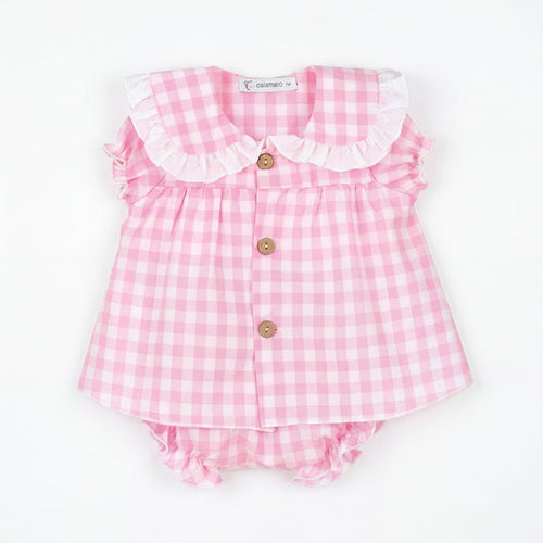 Girls "Meadow" Pink Gingham Blouse & Bloomers — AGÜ Baby Spanish baby clothes