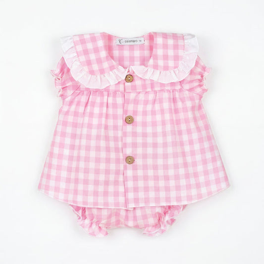 Girls "Meadow" Pink Gingham Blouse & Bloomers — AGÜ Baby Spanish baby clothes