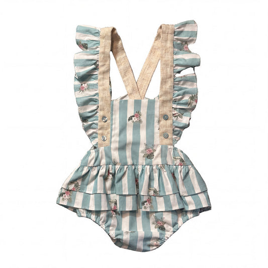 Girls Mint Stripes Floral Romper