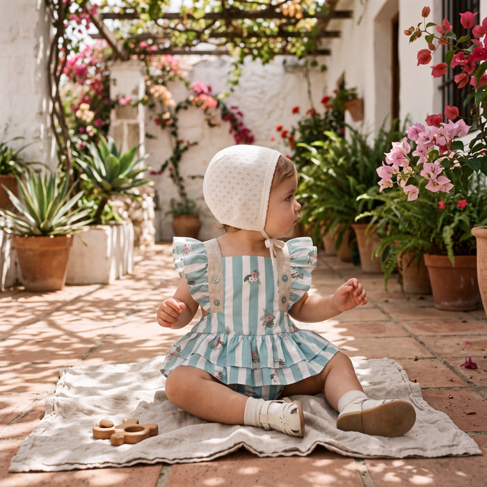 Girls Mint Stripes Floral Romper