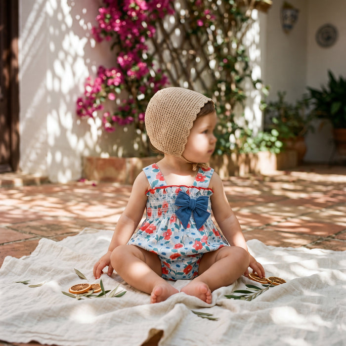 Girls "Olympia" Red & Blue Floral Shortie — view 2 — handcrafted in Spain — AGÜ Baby