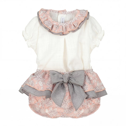 Girls "Peggy" Dusky Pink Floral Blouse & Bloomers — AGÜ Baby Spanish baby clothes