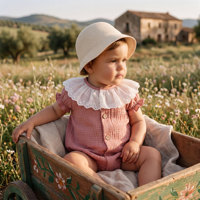 Girls "Pia" Rose Pink Soft Lightweight Shortie — view 2 — handcrafted in Spain — AGÜ Baby