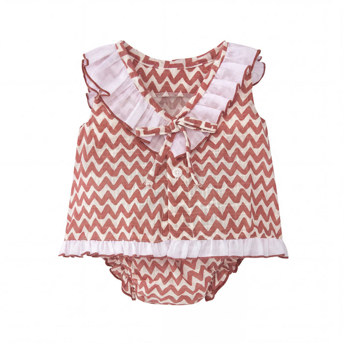 Girls Red Zig Zag Blouse & Bloomers — view 3 — handcrafted in Spain — AGÜ Baby