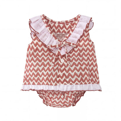 Girls Red Zig Zag Blouse & Bloomers — view 3 — handcrafted in Spain — AGÜ Baby