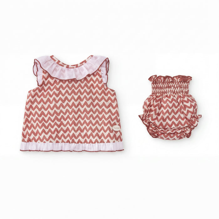 Girls Red Zig Zag Blouse & Bloomers — view 4 — handcrafted in Spain — AGÜ Baby