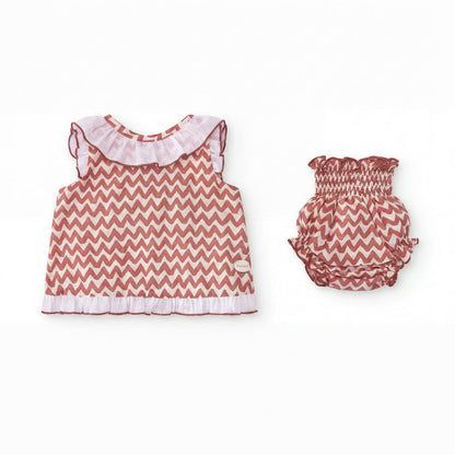 Girls Red Zig Zag Blouse & Bloomers — view 4 — handcrafted in Spain — AGÜ Baby